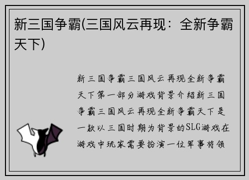 新三国争霸(三国风云再现：全新争霸天下)